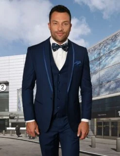 Statement Men's 4 Piece Suit - Tone On Tone Lining -Stylish Men's Formal Wear caesar sapphire