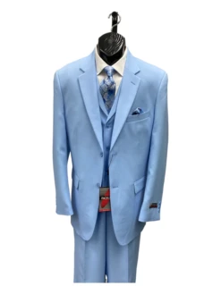 Zacchi Men's 3 Piece Poplin Suit - Spring Colors -Stylish Men's Formal Wear cameron lightblue