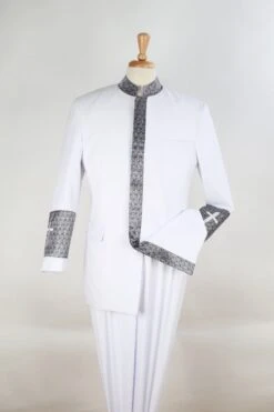 Apollo King Men's 2pc Nehru Style Suit - Pastor Suit -Stylish Men's Formal Wear church5 white