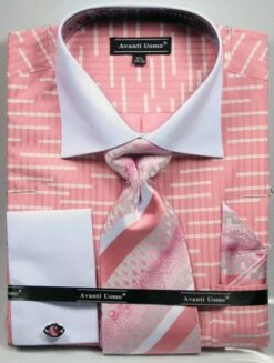 Avanti Uomo Men's French Cuff Dress Shirt Set - Broken Stripe 9 Avanti Uomo Men's French Cuff Dress Shirt Set - Broken Stripe -Stylish Men's Formal Wear coral 66