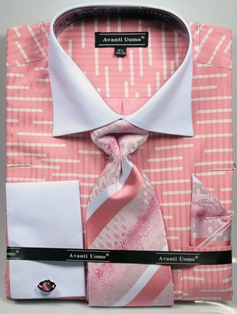 Avanti Uomo Men's French Cuff Dress Shirt Set - Broken Stripe 5 Avanti Uomo Men's French Cuff Dress Shirt Set - Broken Stripe - Image 3