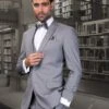 Statement Men's Outlet 3 Piece Ultra Slim Fit Wool Suit - Solid Colors -Stylish Men's Formal Wear corta gray 28