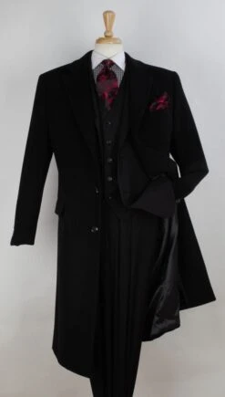 Veno Giovanni Men's 100% Wool Full Length Top Coat - 3 Button Coat -Stylish Men's Formal Wear cs8 1
