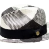 Bruno Capelo Men's Fedora Style Straw Hat - Two Tone Weave -Stylish Men's Formal Wear cuban black white