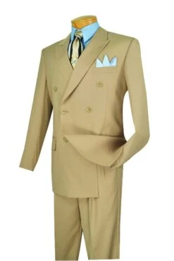Vinci Men's Outlet 2 Piece Executive Suit - Double Breasted -Stylish Men's Formal Wear dc900 1 beige 4 2 2