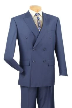 Vinci Men's 2 Piece Executive Suit - Double Breasted -Stylish Men's Formal Wear dc900 1 blue en