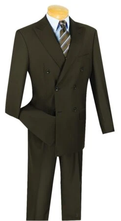 Vinci Men's 2 Piece Poplin Double Breasted Outlet Solid Suit -Stylish Men's Formal Wear dc900 1 brown 36 2