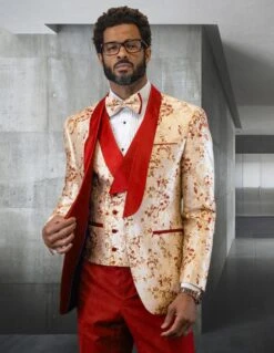 Statement Men's 3 Piece Fashion Tuxedo - Floral Two Tone -Stylish Men's Formal Wear delano coral