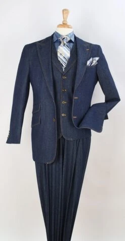 Royal Diamond Men's 3 Piece Fashion Suit - 100% Cotton Denim