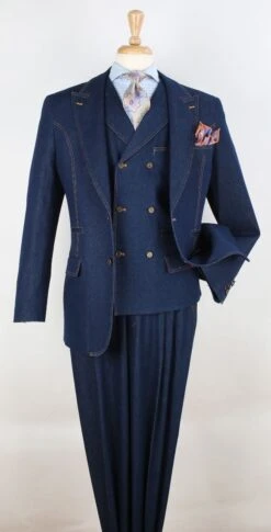 Royal Diamond Men's 3pc Denim Fashion Suit - 6 Button Vest