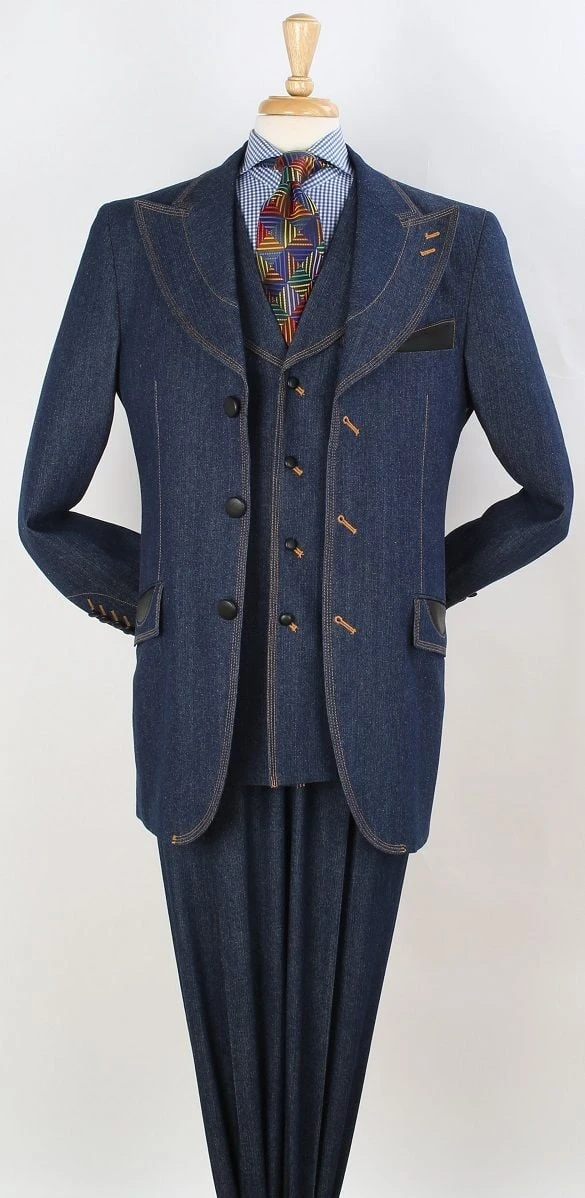 Royal Diamond Men's 3pc Fashion Suit - 100% Cotton Denim 4 Royal Diamond Men's 3pc Fashion Suit - 100% Cotton Denim - Image 2