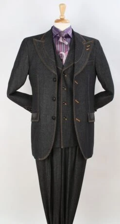 Royal Diamond Men's 3pc Fashion Suit - 100% Cotton Denim