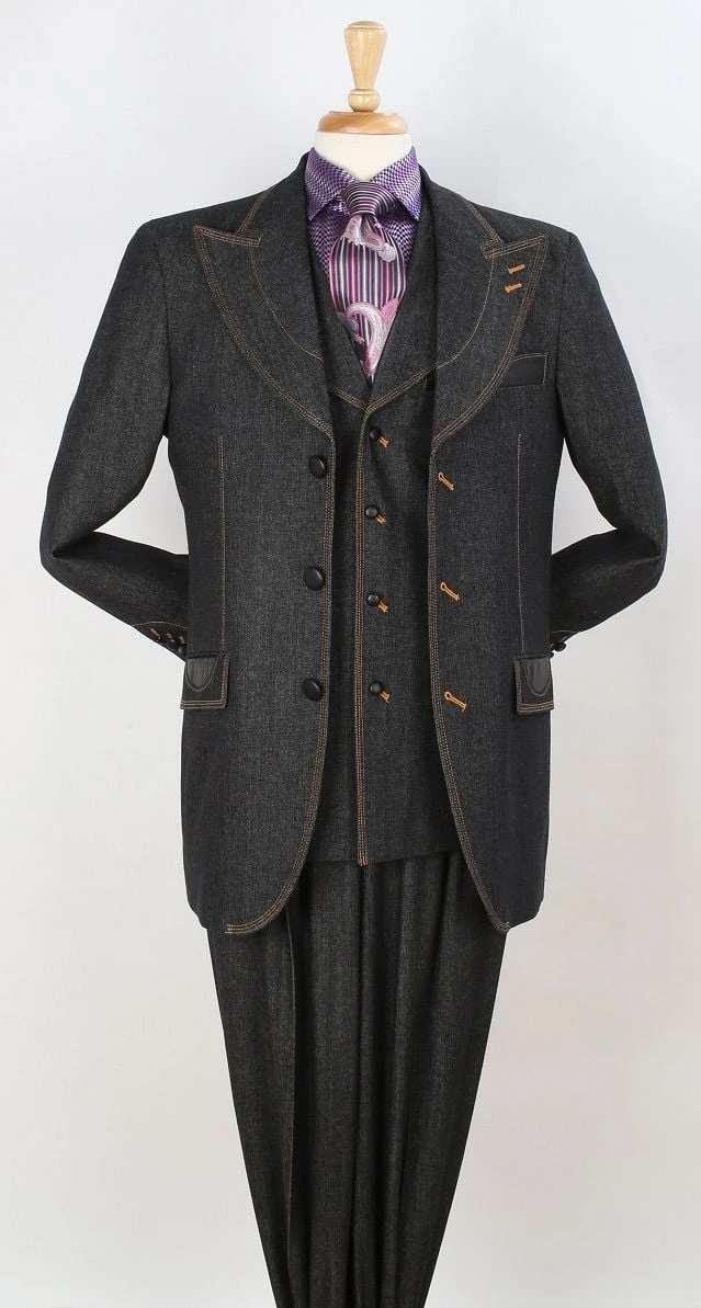 Royal Diamond Men's 3pc Fashion Suit - 100% Cotton Denim 3 Royal Diamond Men's 3pc Fashion Suit - 100% Cotton Denim