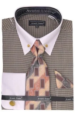 Avanti Uomo Men's French Cuff Dress Shirt Set - Triple Tone Print
