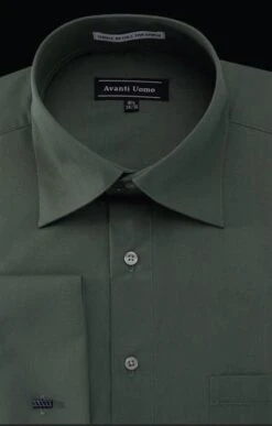 Avanti Uomo Men's Outlet French Cuff Dress Shirt - Wrinkle Free Fabric -Stylish Men's Formal Wear dn32m forest green 1 7 2