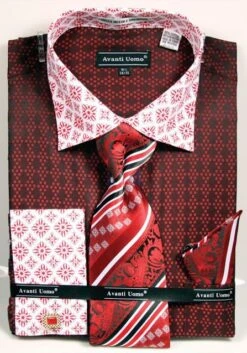 Avanti Uomo Men's Outlet French Cuff Dress Shirt Set - Varied Patterns 11 Avanti Uomo Men's Outlet French Cuff Dress Shirt Set - Varied Patterns -Stylish Men's Formal Wear dn69m red 1