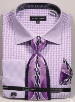 Avanti Uomo Men's French Cuff Shirt Set - Stylish Two Tone -Stylish Men's Formal Wear dn76m lilac