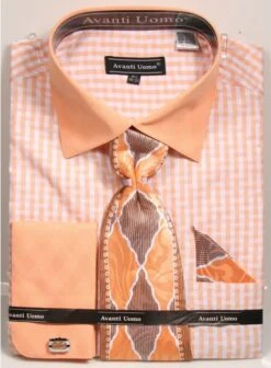 Avanti Uomo Men's French Cuff Shirt Set - Stylish Two Tone -Stylish Men's Formal Wear dn76m peach