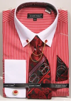 Avanti Uomo Men's French Cuff Shirt Set - Fashion Collar Chain -Stylish Men's Formal Wear dn77m red