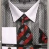 Avanti Uomo Men's French Cuff Shirt Set - Varied Stripe Patterns -Stylish Men's Formal Wear dn78m black