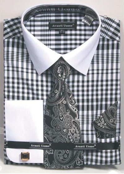 Avanti Uomo Men's French Cuff Shirt Set - Plaid Pattern 4 Avanti Uomo Men's French Cuff Shirt Set - Plaid Pattern - Image 2