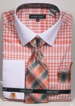 Avanti Uomo Men's French Cuff Shirt Set - Plaid Pattern 11 Avanti Uomo Men's French Cuff Shirt Set - Plaid Pattern -Stylish Men's Formal Wear dn81m coral