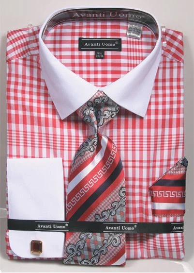 Avanti Uomo Men's French Cuff Shirt Set - Plaid Pattern 8 Avanti Uomo Men's French Cuff Shirt Set - Plaid Pattern - Image 6
