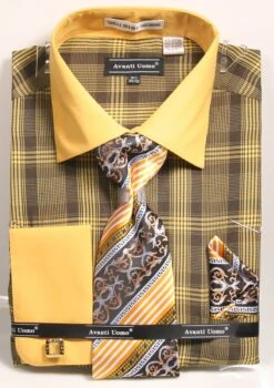 Avanti Uomo Men's French Cuff Shirt Set - Bold Plaid