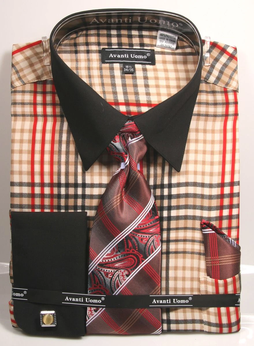 Avanti Uomo Men's French Cuff Shirt Set - Burberry Check 3 Avanti Uomo Men's French Cuff Shirt Set - Burberry Check