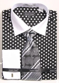 Avanti Uomo Men's Outlet 100% Cotton French Cuff Shirt Set - Polka Dots