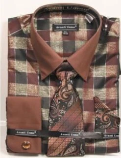 Avanti Uomo Men's French Cuff Dress Shirt Set - Multi Color Checkered