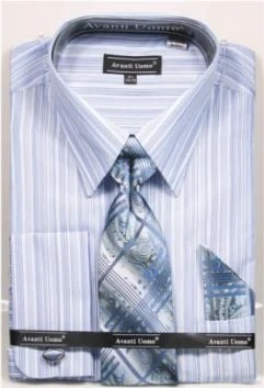 Avanti Uomo Men's French Cuff Dress Shirt Set - Gradient Stripes