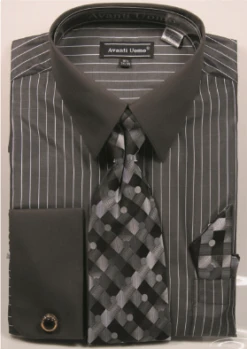 Avanti Uomo Men's French Cuff Shirt Set - Fashion Pinstripe