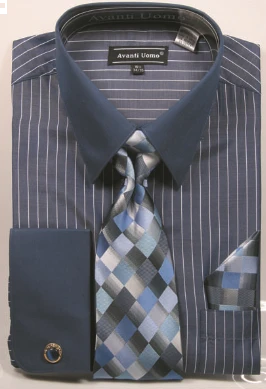Avanti Uomo Men's French Cuff Shirt Set - Fashion Pinstripe 4 Avanti Uomo Men's French Cuff Shirt Set - Fashion Pinstripe - Image 2