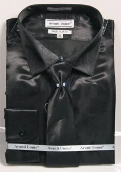 Avanti Uomo Men's Slim Fit Dress Shirt Set - Soft Satin