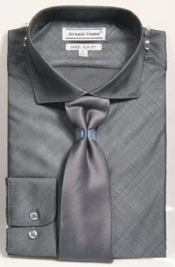 Avanti Uomo Men's Slim Fit Dress Shirt Set - Metallic Look