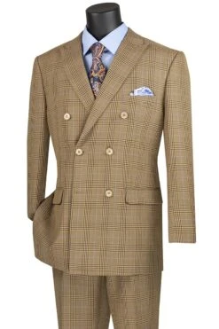 Vinci Men's 2 Piece Double Breasted Suit - Fashion Glen Plaid
