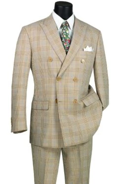 Vinci Men's 2 Piece Double Breasted Suit - Fashion Glen Plaid 8 Vinci Men's 2 Piece Double Breasted Suit - Fashion Glen Plaid -Stylish Men's Formal Wear drw 2 beige web en