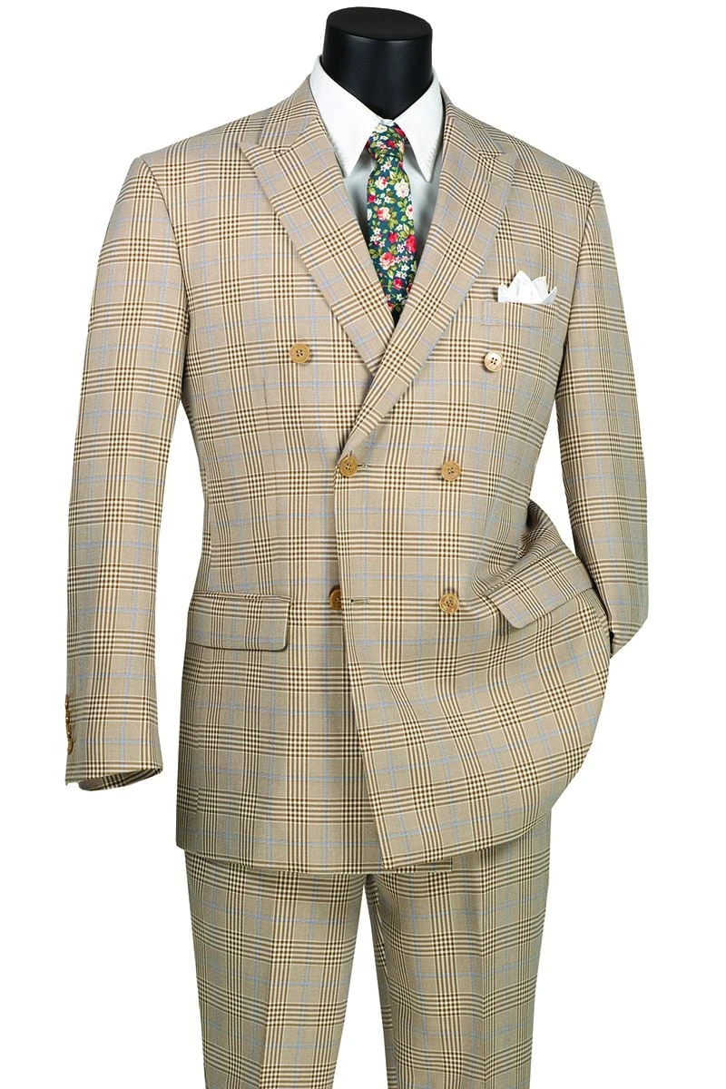 Vinci Men's 2 Piece Double Breasted Suit - Fashion Glen Plaid 5 Vinci Men's 2 Piece Double Breasted Suit - Fashion Glen Plaid - Image 3