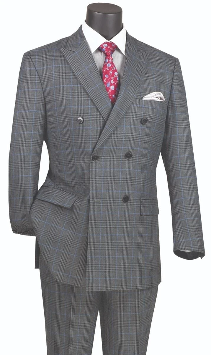Vinci Men's 2 Piece Double Breasted Suit - Fashion Glen Plaid 4 Vinci Men's 2 Piece Double Breasted Suit - Fashion Glen Plaid - Image 2