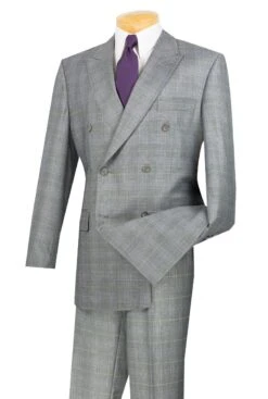 Vinci Men's 2 Piece Double Breasted Suit - Glen Plaid