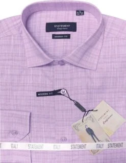 Statement Men's Long Sleeve 100% Cotton Shirt - Light Texture -Stylish Men's Formal Wear ds 102 lavender