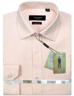 Statement Men's Long Sleeve 100% Cotton Shirt - Pin Dot -Stylish Men's Formal Wear ds101 peach