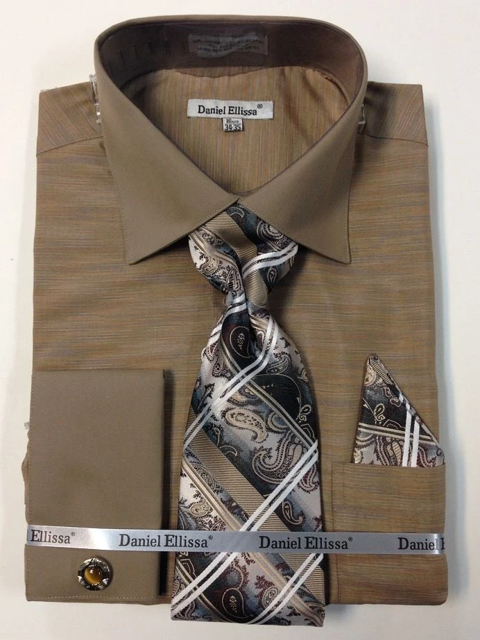 Daniel Ellissa Men's French Cuff Dress Shirt Set - Textured Solid 8 Daniel Ellissa Men's French Cuff Dress Shirt Set - Textured Solid - Image 6