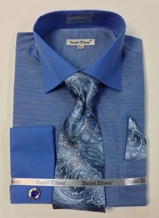 Daniel Ellissa Men's French Cuff Dress Shirt Set - Textured Solid 4 Daniel Ellissa Men's French Cuff Dress Shirt Set - Textured Solid - Image 2