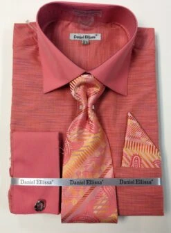 Daniel Ellissa Men's French Cuff Dress Shirt Set - Textured Solid 18 Daniel Ellissa Men's French Cuff Dress Shirt Set - Textured Solid -Stylish Men's Formal Wear ds2014p2 coral
