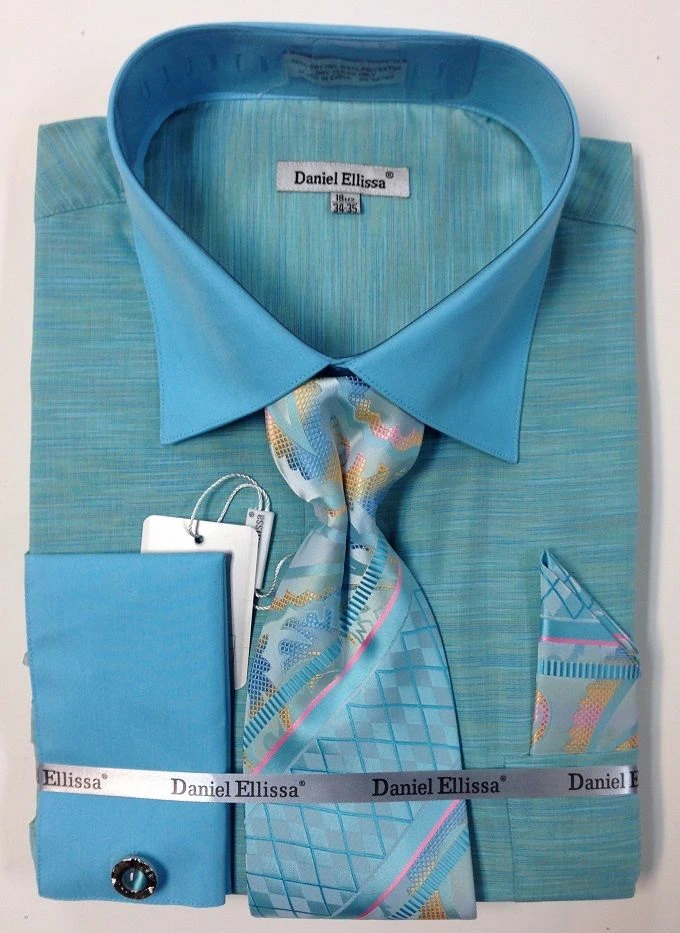 Daniel Ellissa Men's French Cuff Dress Shirt Set - Textured Solid 5 Daniel Ellissa Men's French Cuff Dress Shirt Set - Textured Solid - Image 3