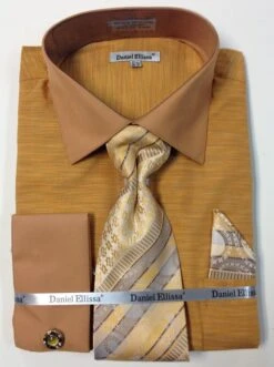 Daniel Ellissa Men's French Cuff Dress Shirt Set - Textured Solid 19 Daniel Ellissa Men's French Cuff Dress Shirt Set - Textured Solid -Stylish Men's Formal Wear ds2014p2 mustard