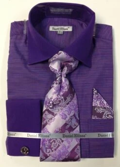 Daniel Ellissa Men's French Cuff Dress Shirt Set - Textured Solid 21 Daniel Ellissa Men's French Cuff Dress Shirt Set - Textured Solid -Stylish Men's Formal Wear ds2014p2 purple