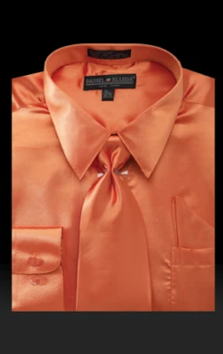 Daniel Ellissa Men's Basic Outlet Dress Shirt Set - Versatile Satin -Stylish Men's Formal Wear ds3012np2 10 orange 2 13 2